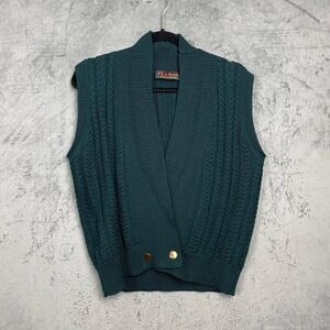Vintage 90s Wool Cable Knit Shawl Collar Sweater Vest Men's Medium Preppy School
